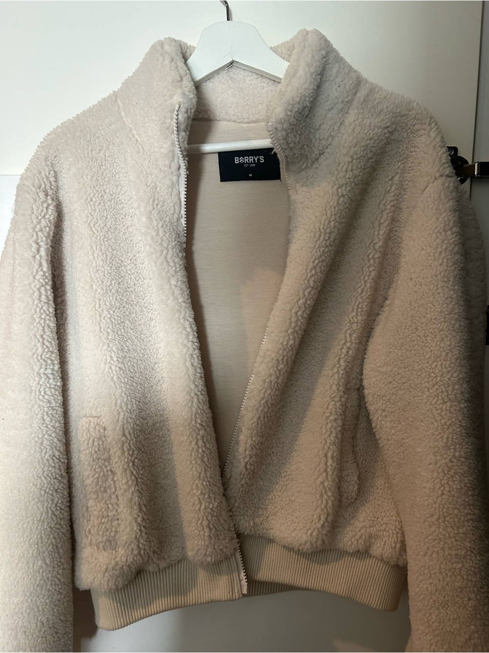 Barry’s authentic medium Cream Sherpa Zip-Up Jacket - Women's Cozy Fleece Coat